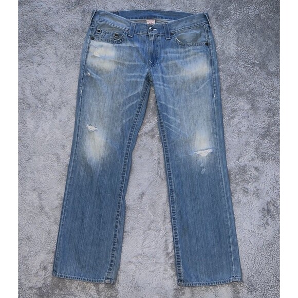 True Religion Men’s Bobby Jeans Distressed 38X33 100% Cotton Made USA MB8800TS - Picture 1 of 10
